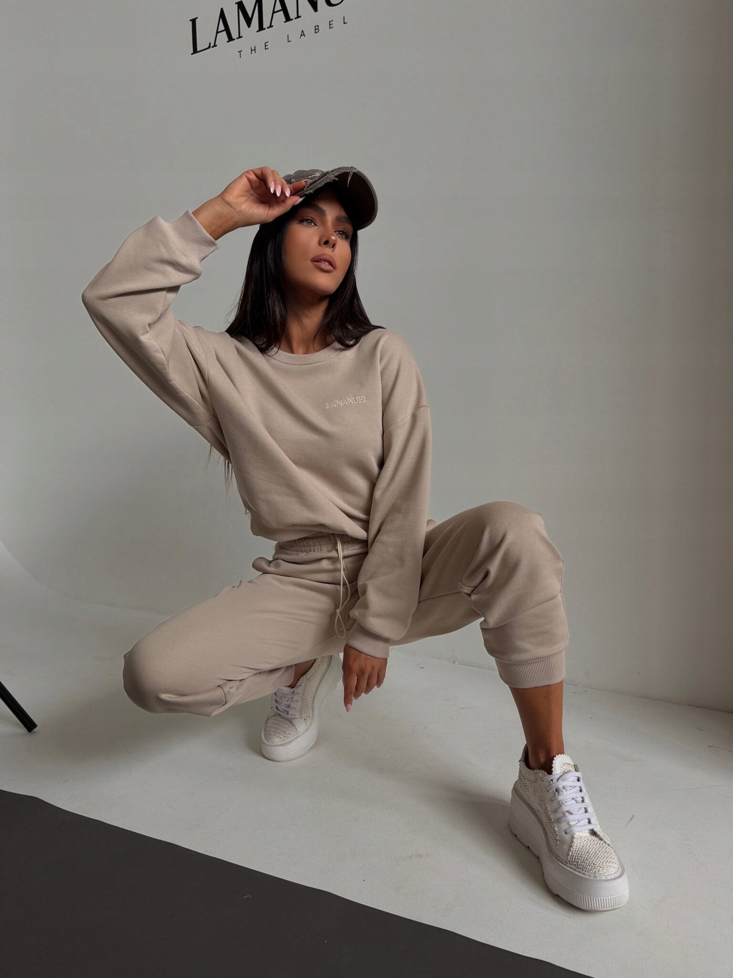 KOMPLET DAMSKI DRES DRESOWY LA MANUEL LAMANUEL WOMAN BEŻ BEŻOWY BAWEŁNA M/L