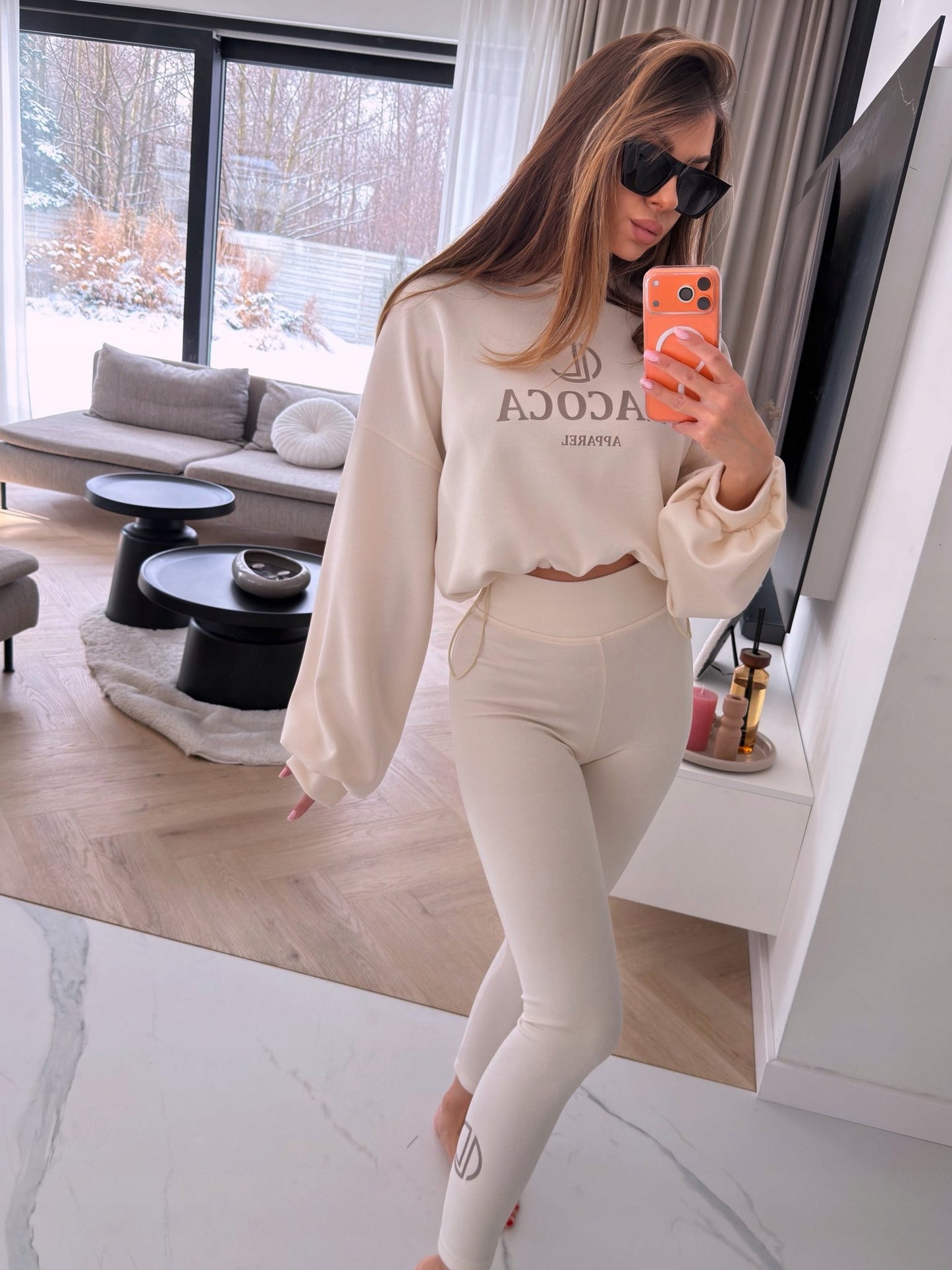 LA COCA DRES KOMPLET FLEX BUDYŃ BEŻ ROZMIAR M/L BLUZA LEGGINSY