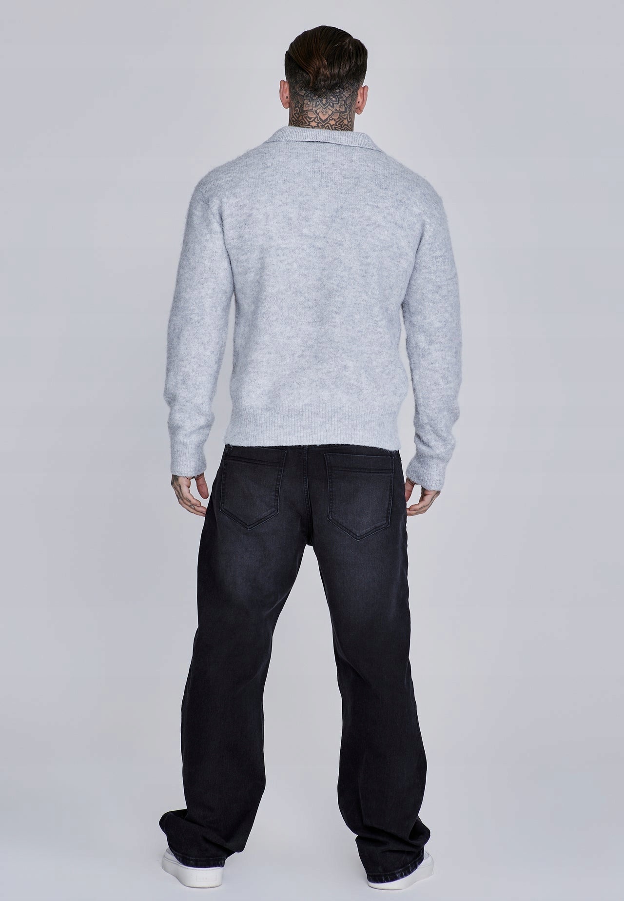 SIKSILK sweter męski szary Knitted Polo Sweater SS-28236 rozmiar L