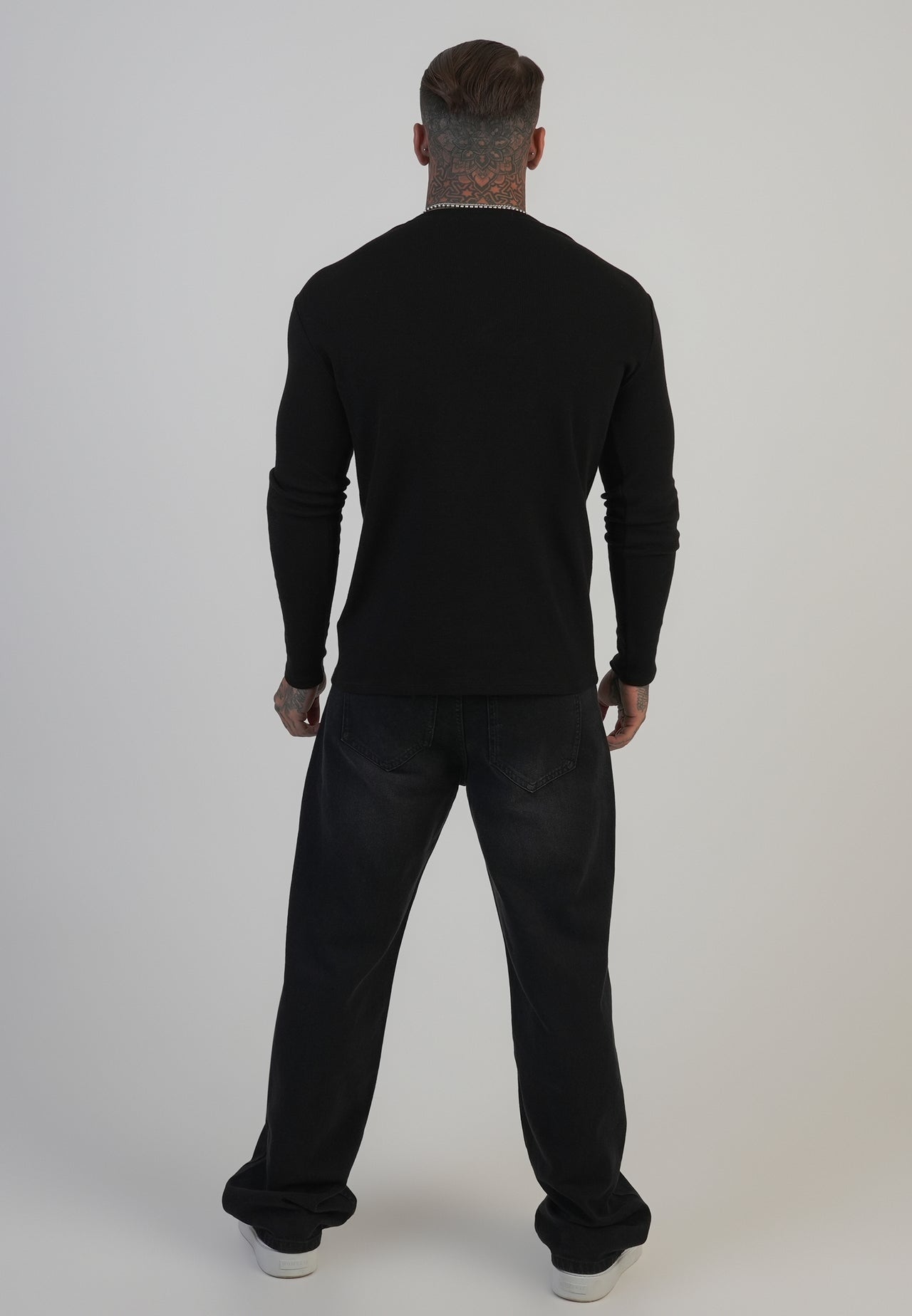 SIKSILK Koszulka czarna z długim rękawem SS-27976 Henley T-Shirt rozmiar L