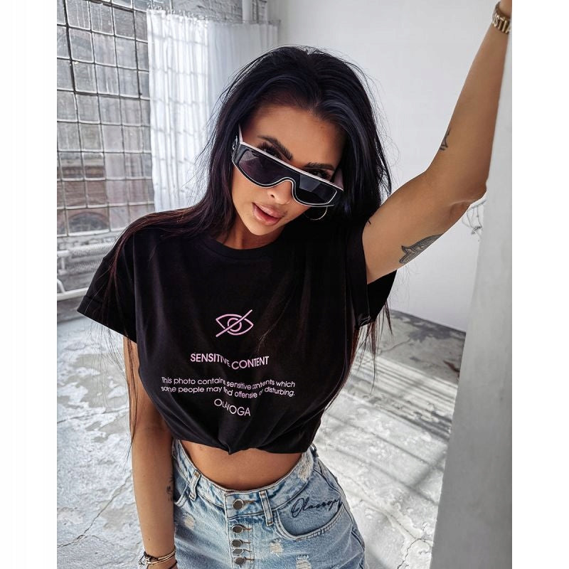 T-shirt damski czarny OLAVOGA GLASS - Czarny (Rozmiar: S)