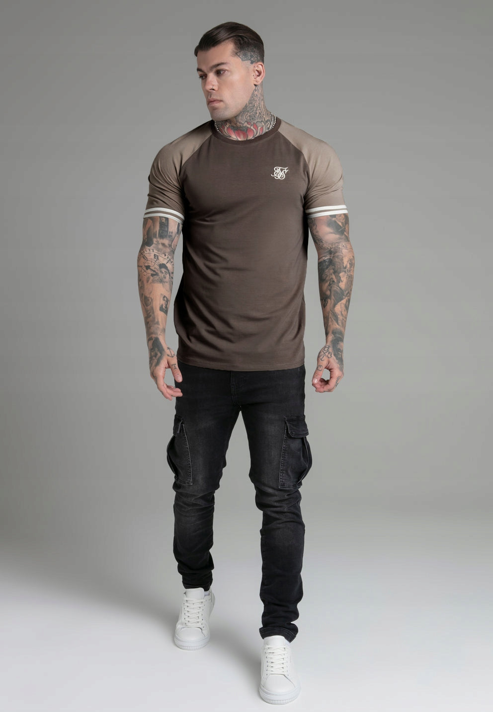 SIKSILK Brązowy T-Shirt męski Tournament T-Shirt SS-28050 rozmiar M