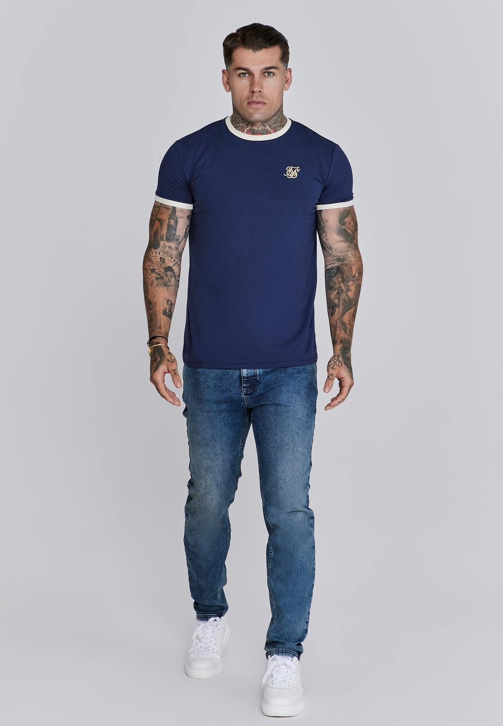 SIKSILK T-shirt męski niebieski SS-26763 koszulka Ringer T-shirt rozmiar M