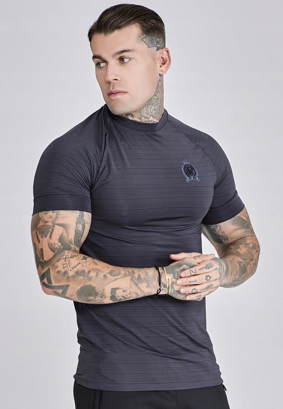 SIKSILK T-shirt męski szary SS-27896 CREST TECH T-shirt rozmiar M
