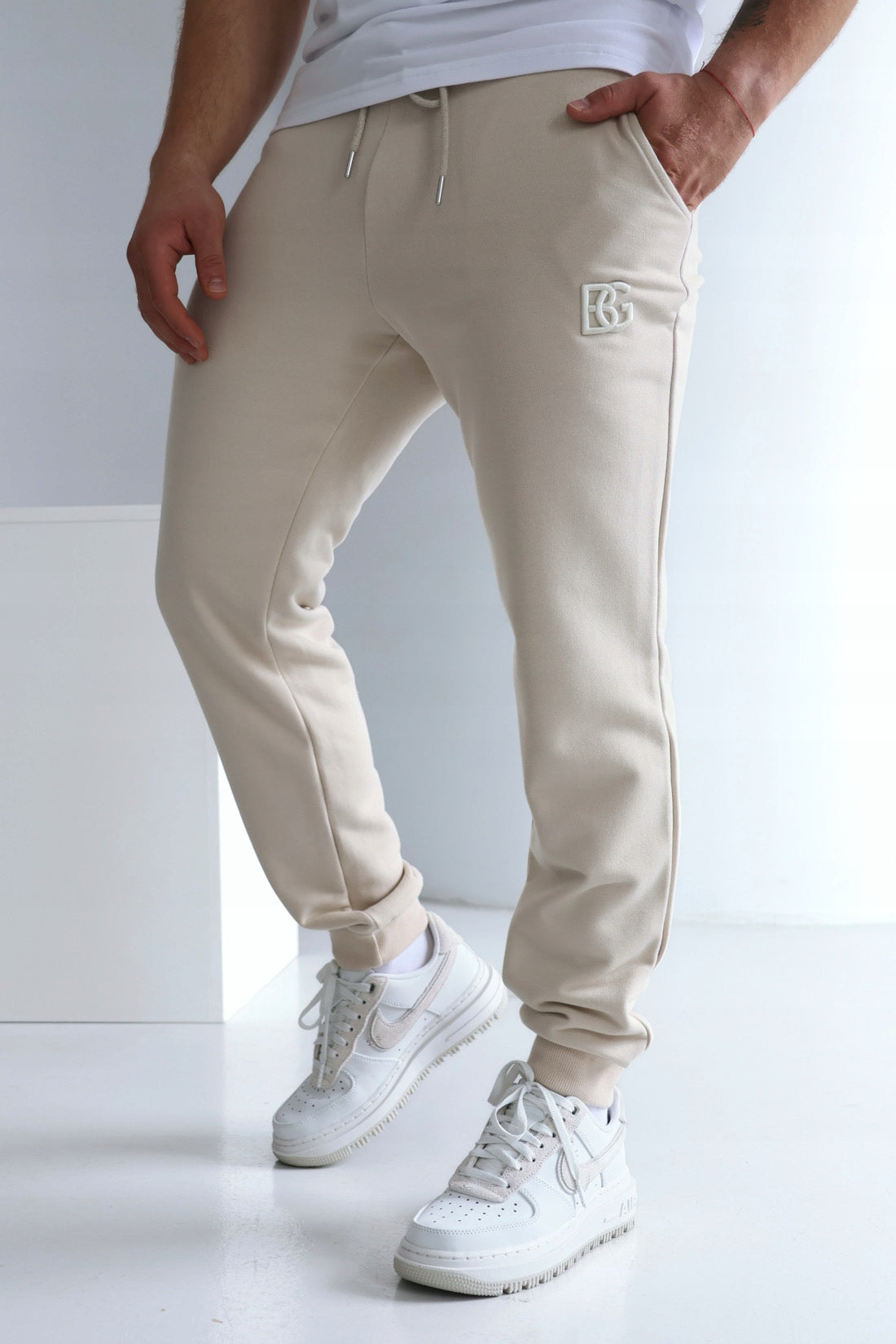 BRANDENBURG KOMPLET DRESOWY BG BASIC BEŻOWY DRES BLUZA SPODNIE BEŻ rozm. L