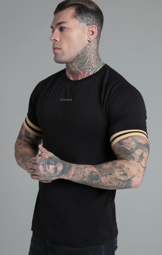 SIKSILK T-shirt męski czarny złoty SS-26047 Tournament T-shirt rozmiar M