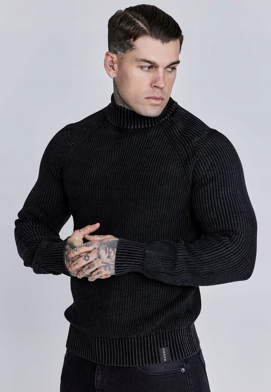 SIKSILK sweter męski czarny High Neck Sweater SS-27927 rozmiar S