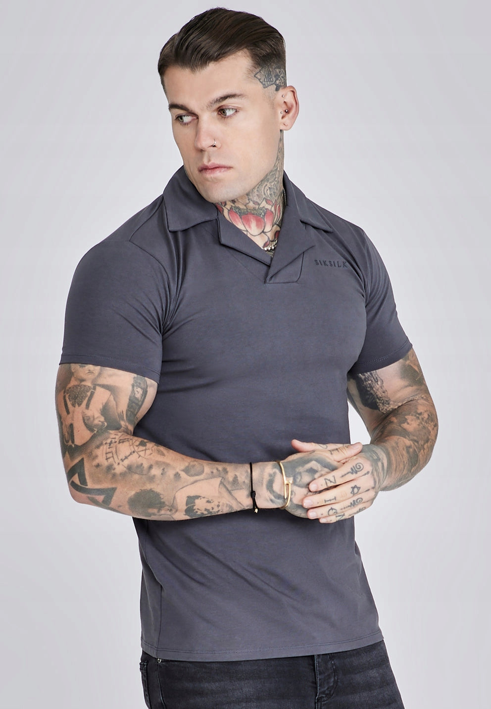 SIKSILK Koszulka Polo Szara SikSilk Smart Revere Polo SS-27790 rozmiar L
