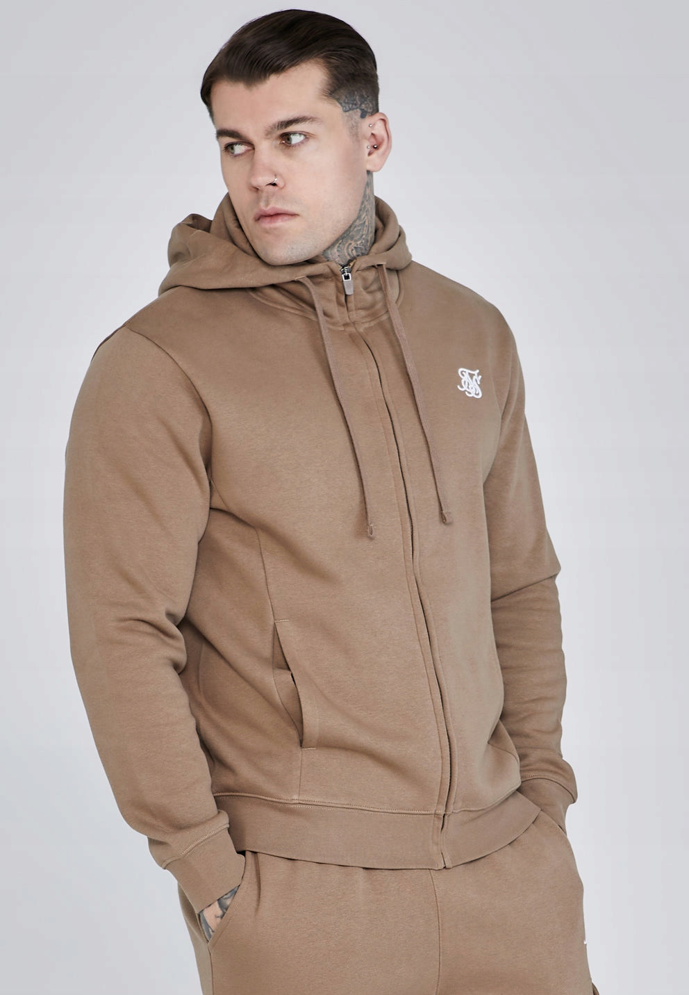 Siksilk Essentials Hoodie SS-26984 Bluza z Kapturem Rozpinana brązowa L