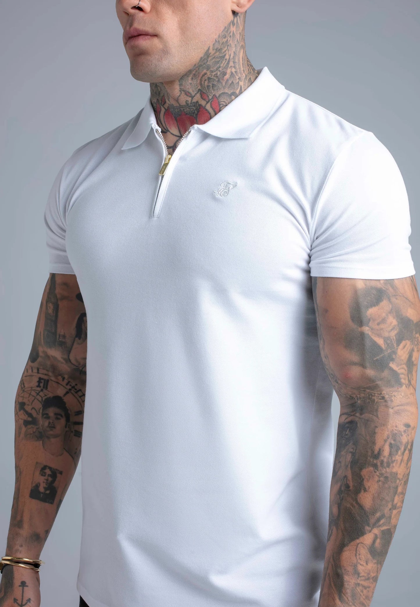 SIKSILK Koszulka Polo z zamkiem biała Zip Polo T-Shirt SS-29270 rozmiar M