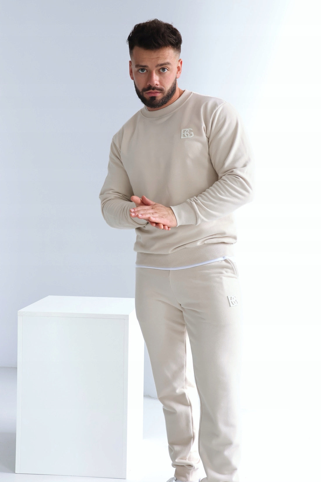 BRANDENBURG KOMPLET DRESOWY BG BASIC BEŻOWY DRES BLUZA SPODNIE BEŻ rozm. L