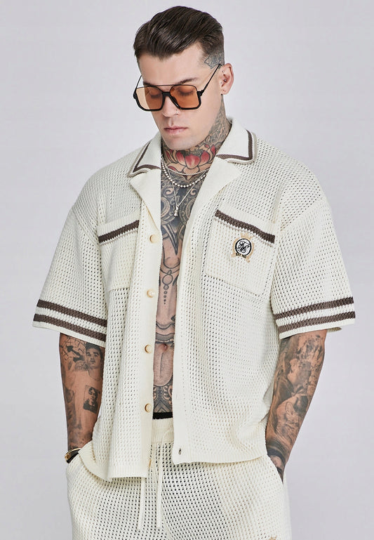 SIKSILK Koszula męska ECRU oversize Knitted Shirt SS-27988 rozmiar L