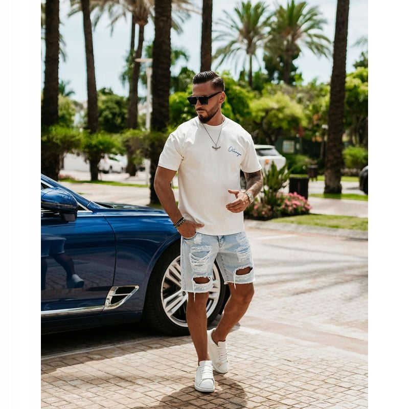 T-shirt męski z logo OLAVOGA Men BLUE HARMONY - Écru (Rozmiar: XL)