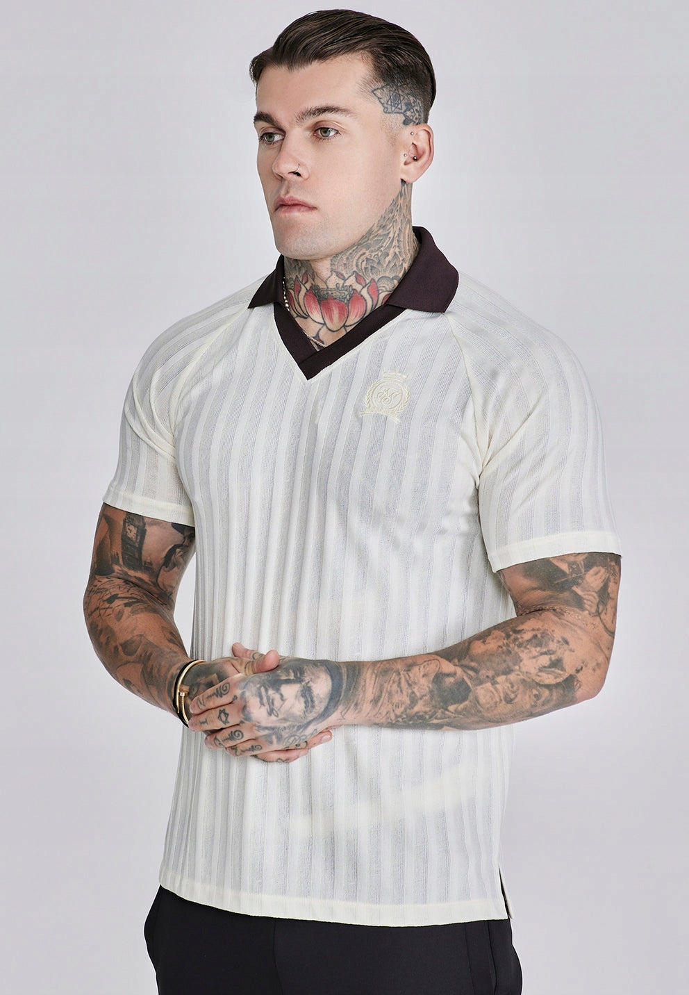 SIKSILK Koszulka polo męska biała ECRU Polo T-Shirt SS-27879 rozmiar S
