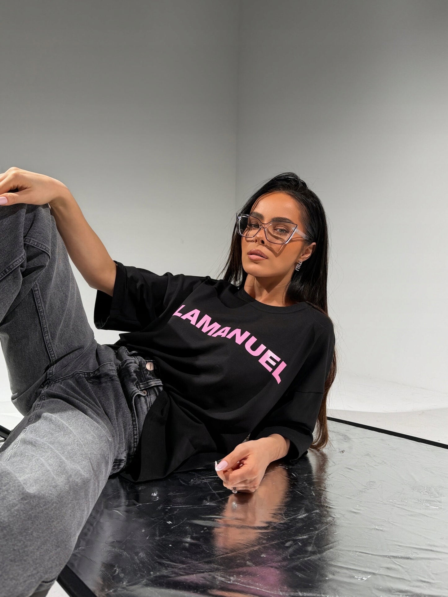 Tshirt BLANK czarny rozmiar UNIWERSALNY La Manuel RÓŻOWE LOGO