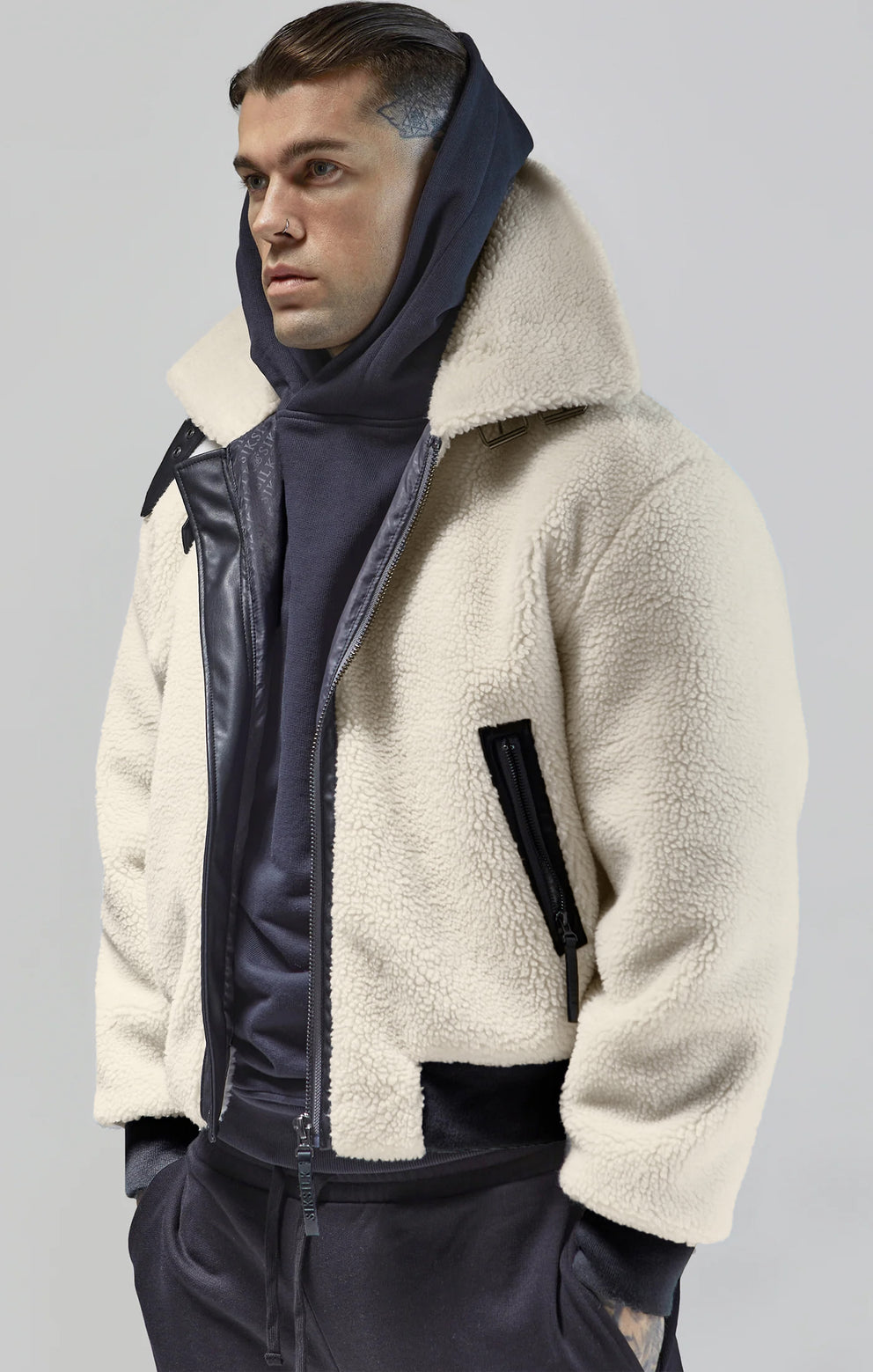 SIKSILK Kurtka męska SikSilk Bomber Jacket Ecru SS-26731