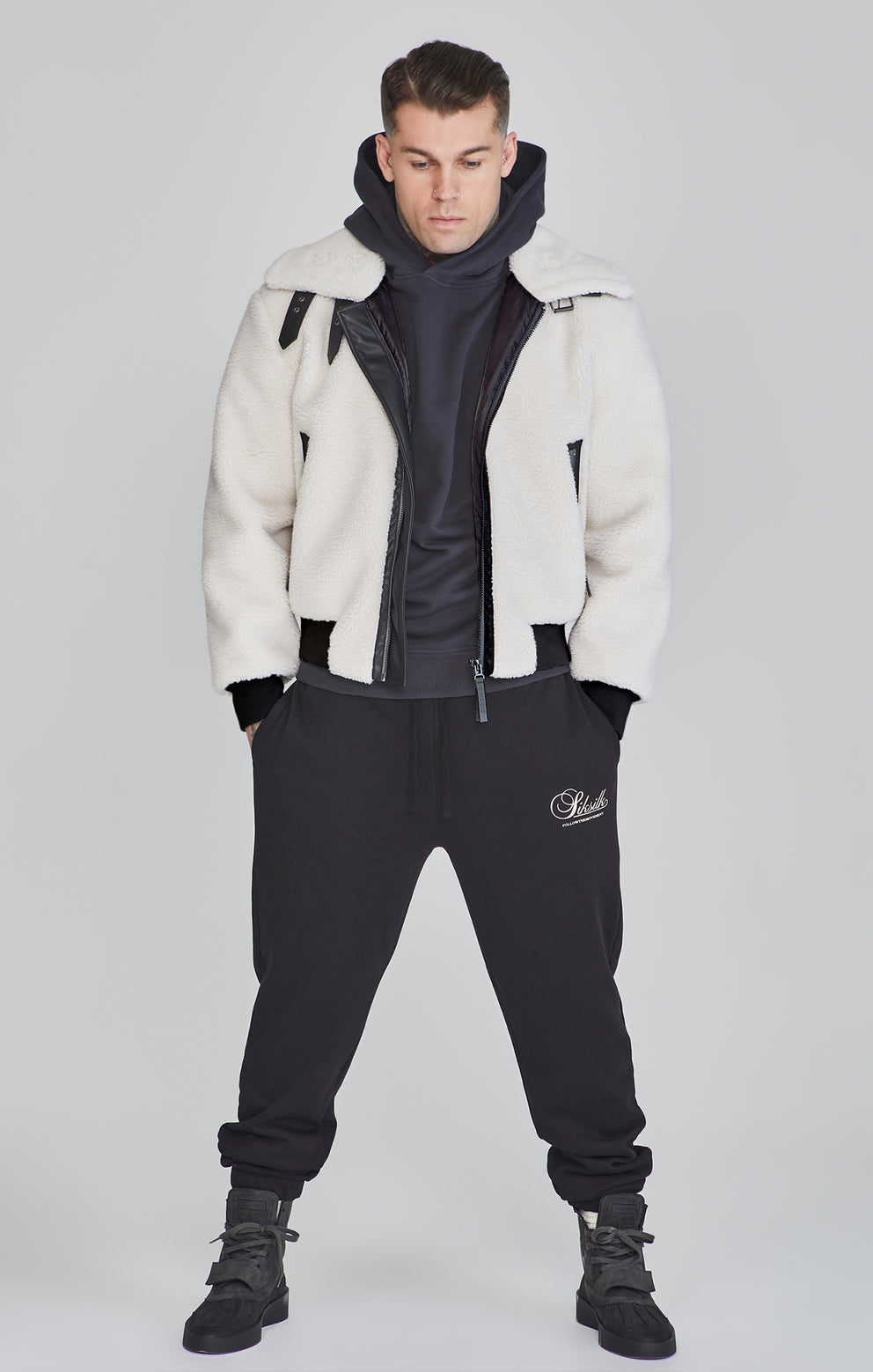 SIKSILK Kurtka męska SikSilk Bomber Jacket Ecru SS-26731