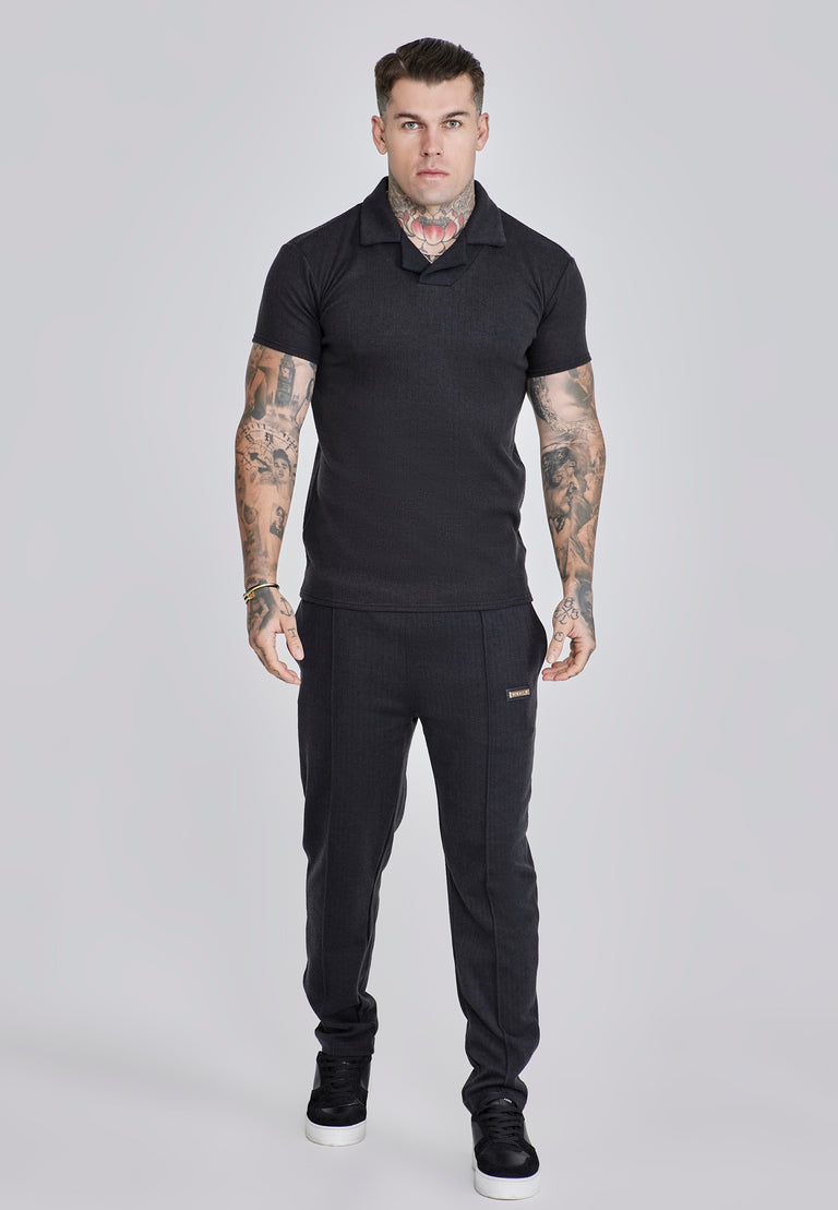 SIKSILK Męskie Czarne Eleganckie Spodnie w jodełkę Smart Joggers SS-27185