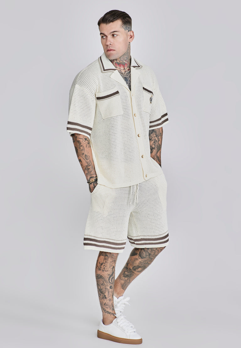 SIKSILK Koszula męska ECRU oversize Knitted Shirt SS-27988
