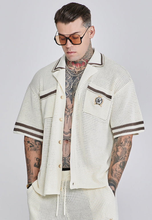 SIKSILK Koszula męska ECRU oversize Knitted Shirt SS-27988