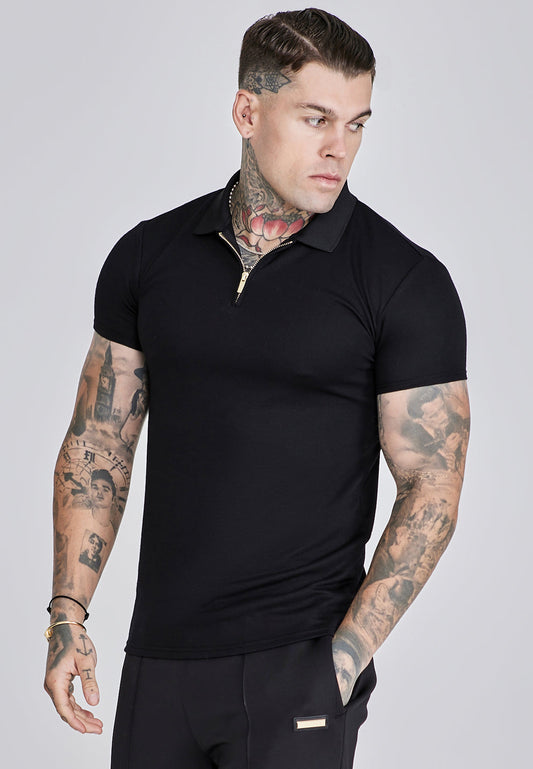 SIKSILK czarna koszulka polo SS-27752 Smart Polo