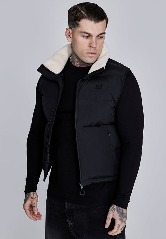 SIKSILK Męska kamizelka czarna SS-27495 Gilet baranek