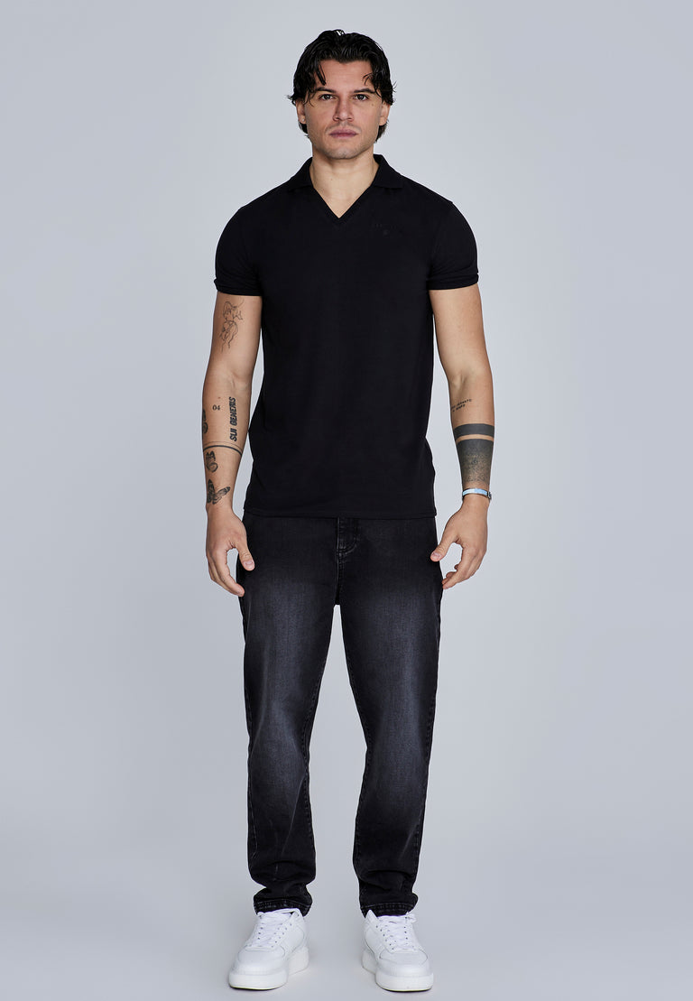 SIKSILK czarna koszulka polo SS-28102 V-Neck Polo