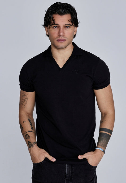 SIKSILK czarna koszulka polo SS-28102 V-Neck Polo