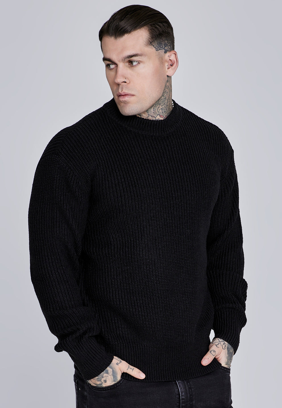 SIKSILK sweter męski czarny Knitted Sweater SS-27906