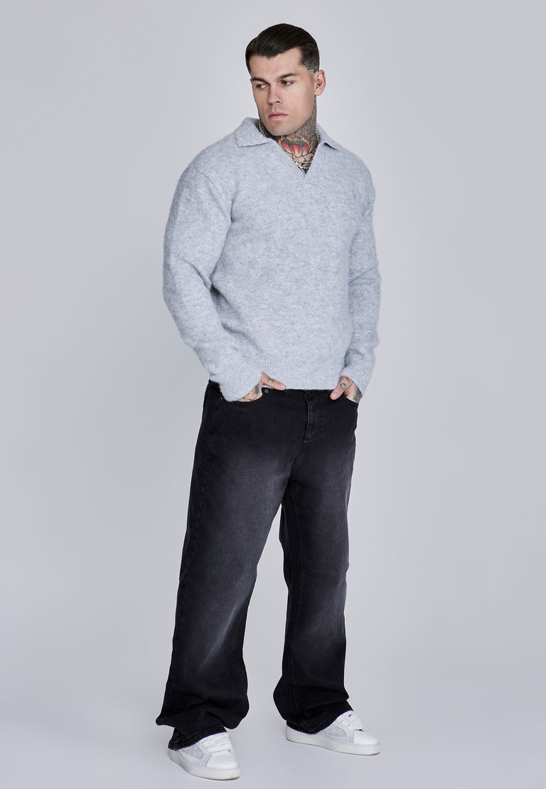 SIKSILK sweter męski szary Knitted Polo Sweater SS-28236