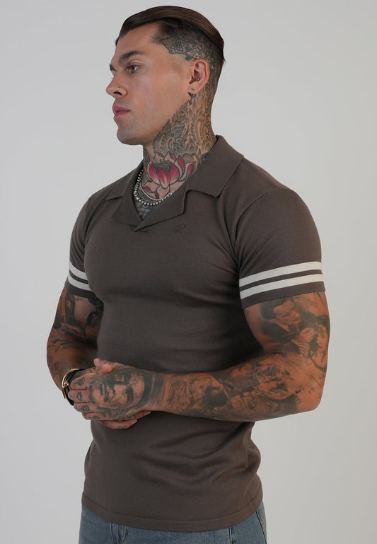 SIKSILK koszulka polo brązowa SS-28154 Brown Tournament Revere Polo