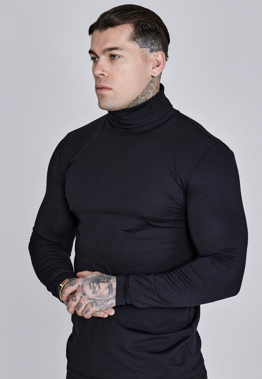 SIKSILK Golf męski czarny bawełniany SS-28983 Roll Neck Top