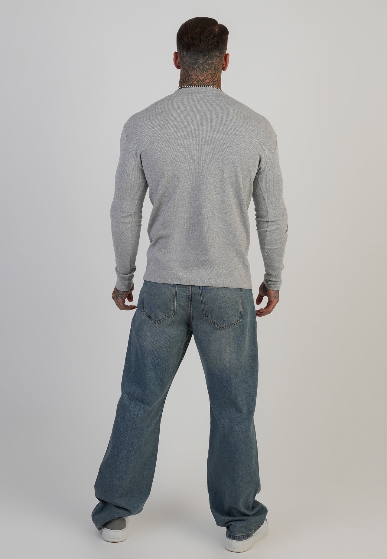 SIKSILK Koszulka szara z długim rękawem SS-27961 Henley T-Shirt