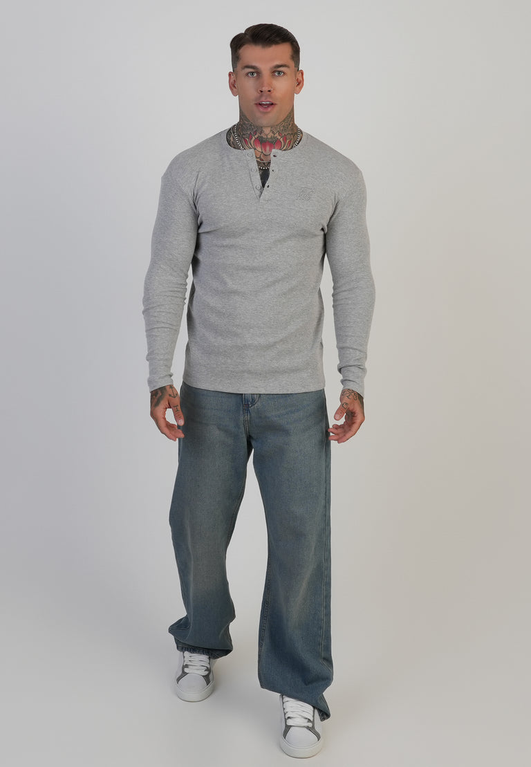 SIKSILK Koszulka szara z długim rękawem SS-27961 Henley T-Shirt