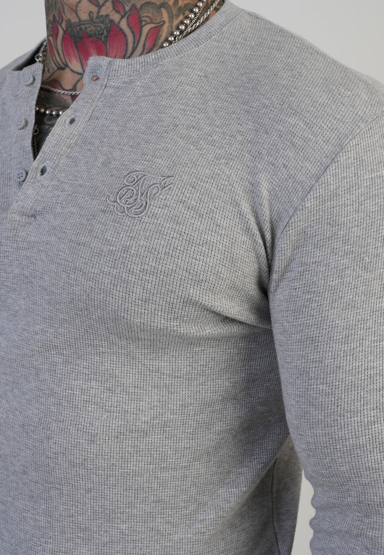 SIKSILK Koszulka szara z długim rękawem SS-27961 Henley T-Shirt