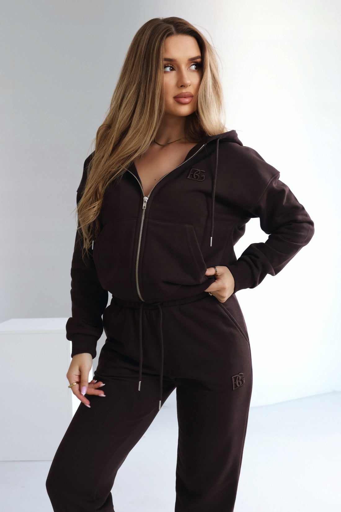 BRANDENBURG COUTURE Komplet dresowy brązowy damski rozpinany BG dres XL