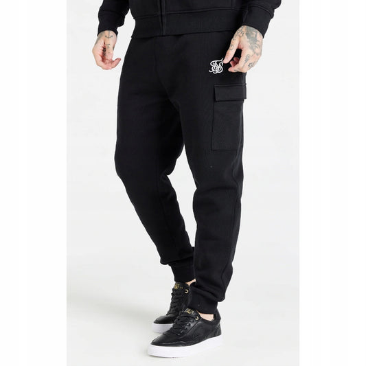 SIKSILK Spodnie Dresowe męskie czarne SS-24864 Essential Cargo Joggers M