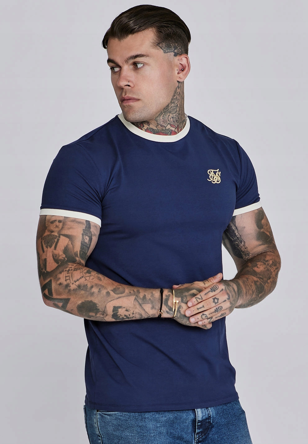 SIKSILK T-shirt męski niebieski SS-26763 koszulka Ringer T-shirt rozmiar M