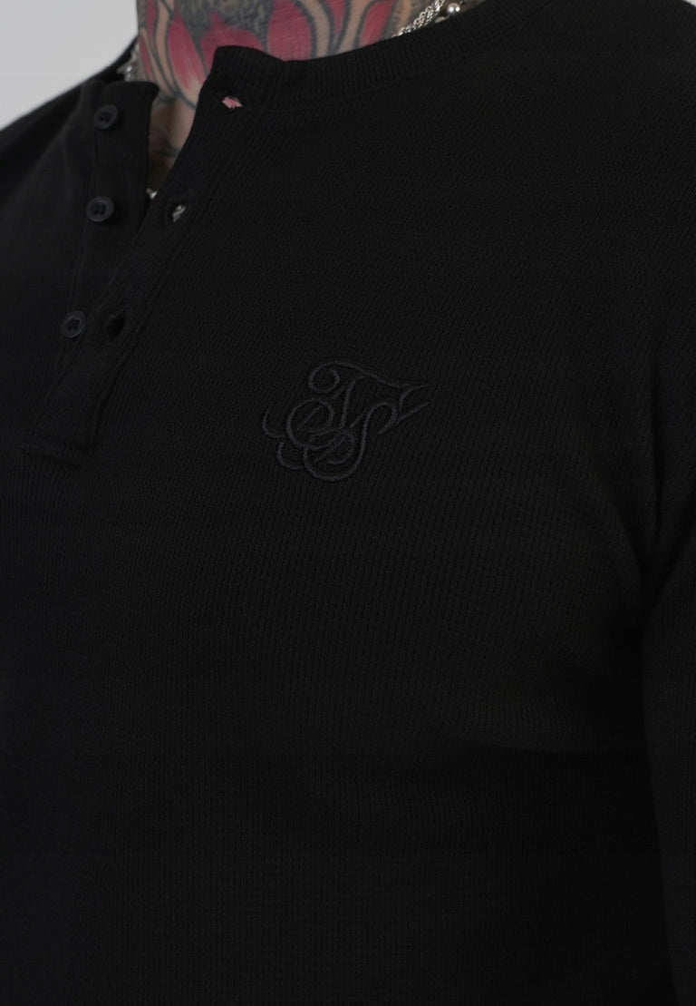 SIKSILK Koszulka czarna z długim rękawem SS-27976 Henley T-Shirt rozmiar L