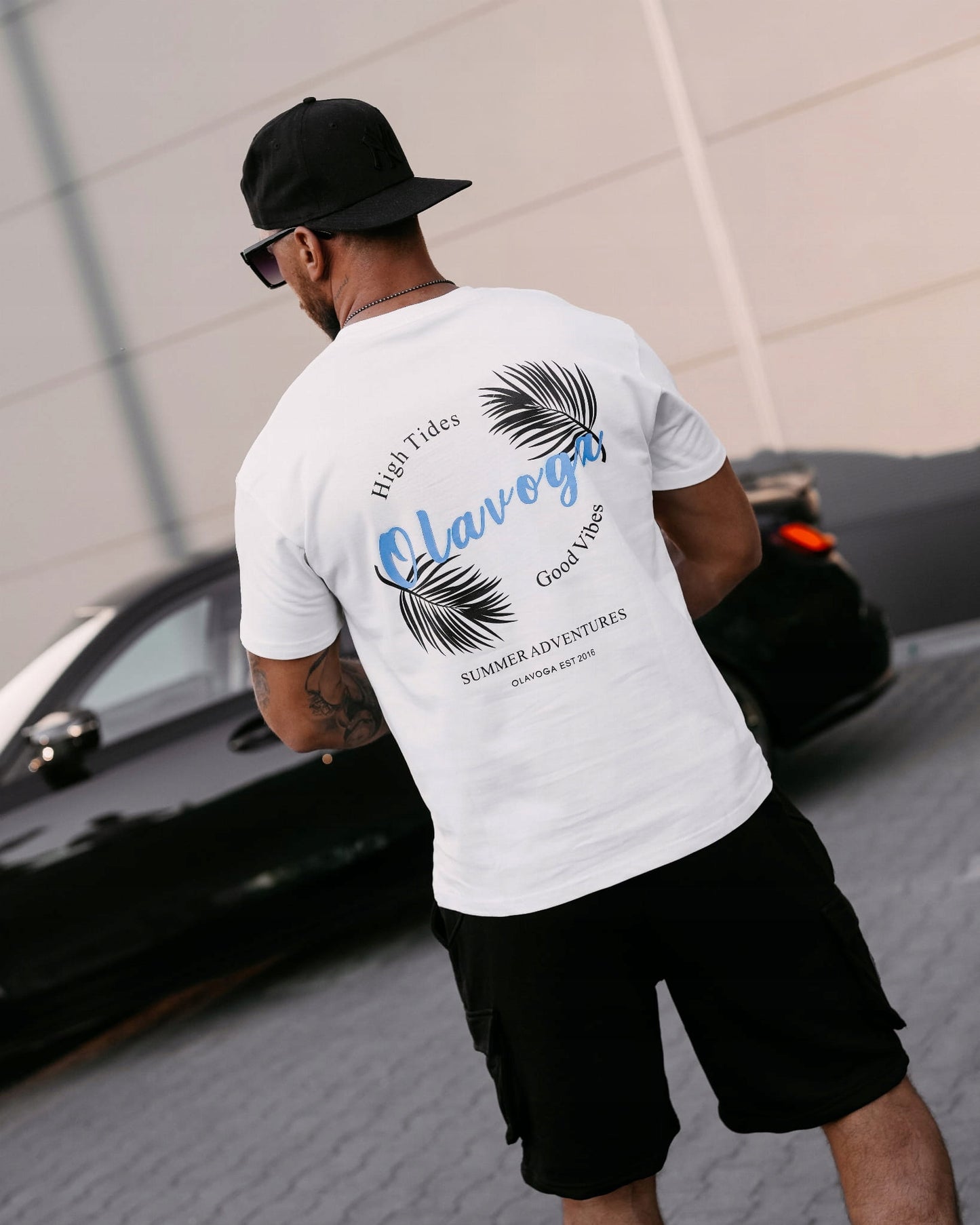 T-SHIRT MĘSKI PALM WAVE O LA VOGA ECRU L biały