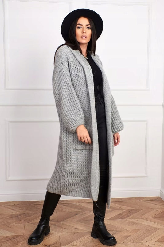 ONA fashion luźny kardigan długi oversize szary rozmiar S