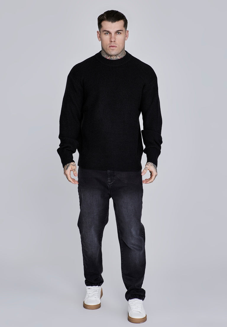 SIKSILK sweter męski czarny Knitted Sweater SS-27906 rozmiar L