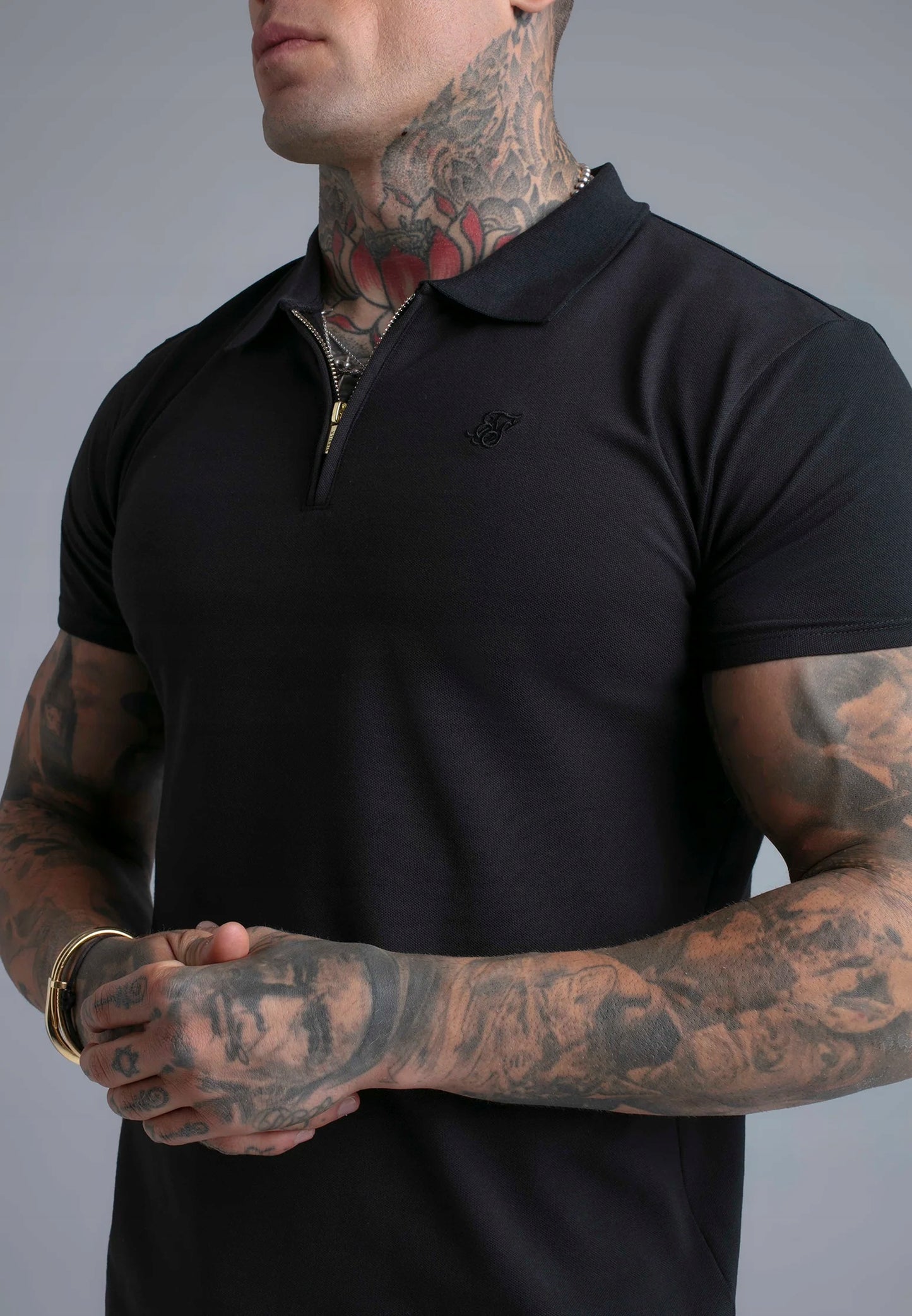 SIKSILK Koszulka Polo z zamkiem czarna Zip Polo T-Shirt SS-29271 rozmiar XL