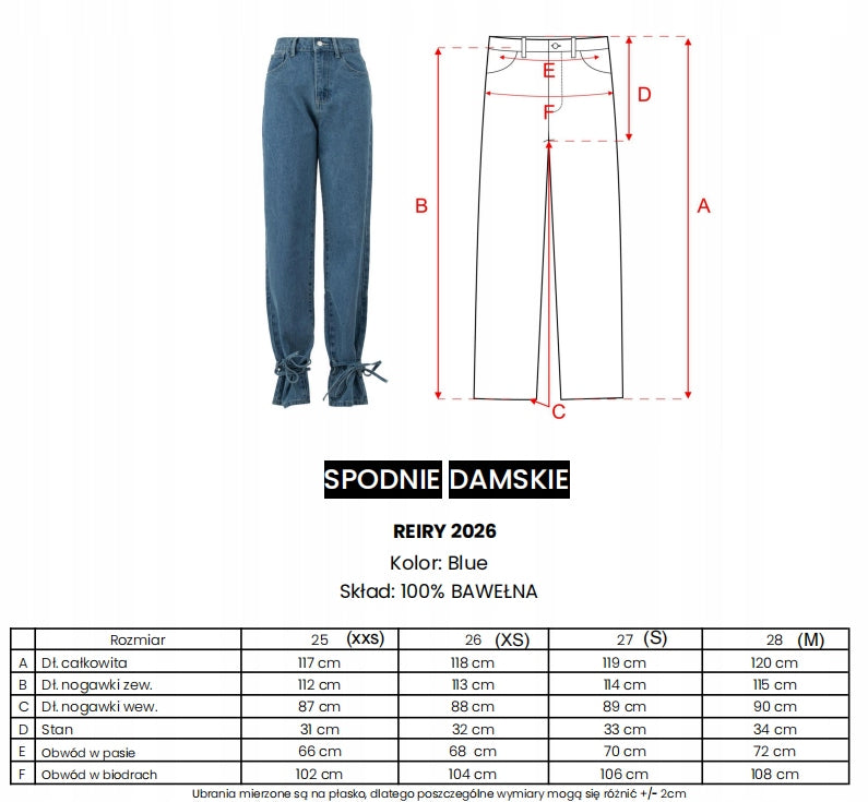 Spodnie damskie OLAVOGA REIRY 2026 niebieskie - ROZMIAR S JEANS
