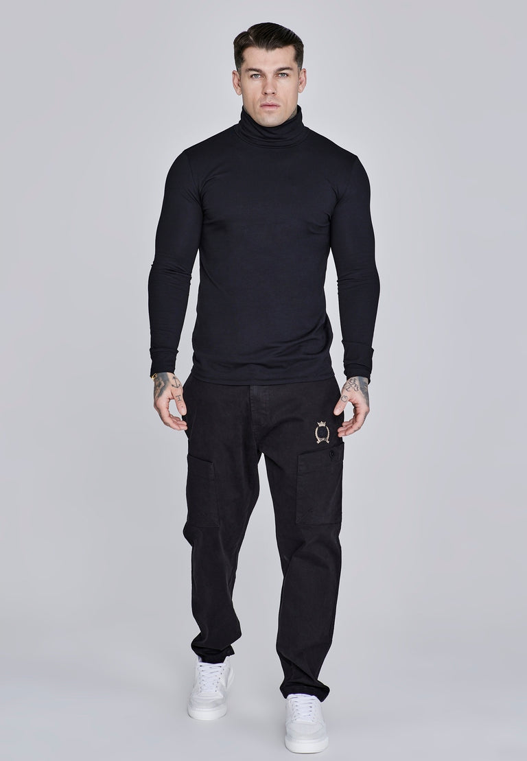 SIKSILK Golf męski czarny bawełniany SS-28983 Roll Neck Top rozmiar L