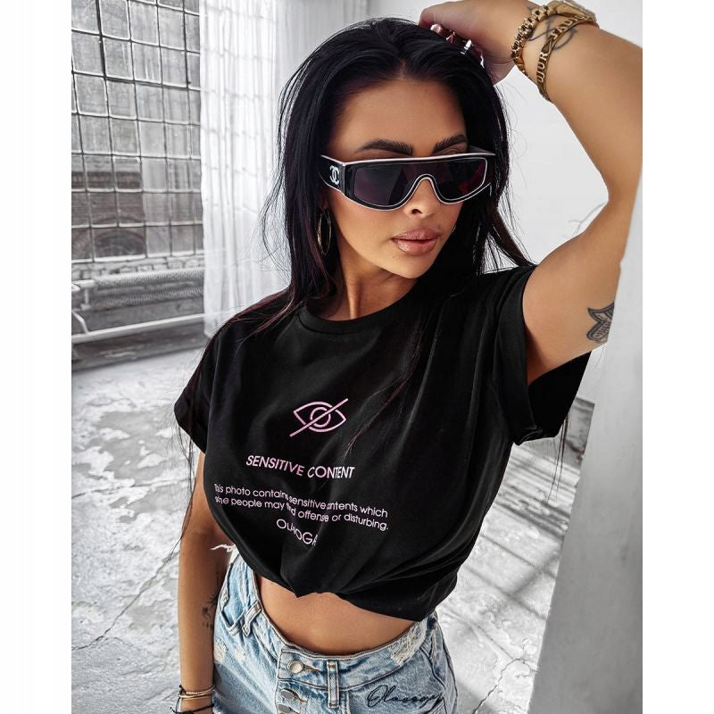 T-shirt damski czarny OLAVOGA GLASS - Czarny (Rozmiar: S)