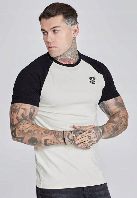 SIKSILK T-shirt męski ecru + czarny SS-27238 koszulka Raglan T-shirt M