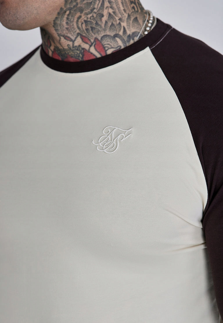 SIKSILK koszulka z długim rękawem Muscle Fit T-Shirt SS-28180 ecru brąz L