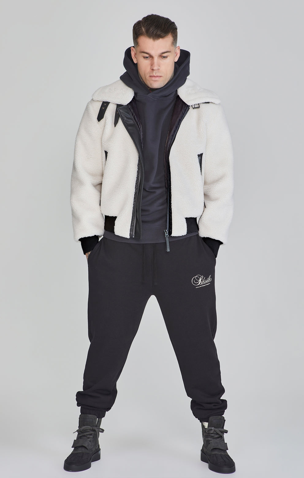 SIKSILK Kurtka męska SikSilk Bomber Jacket Ecru SS-26731 rozmiar M