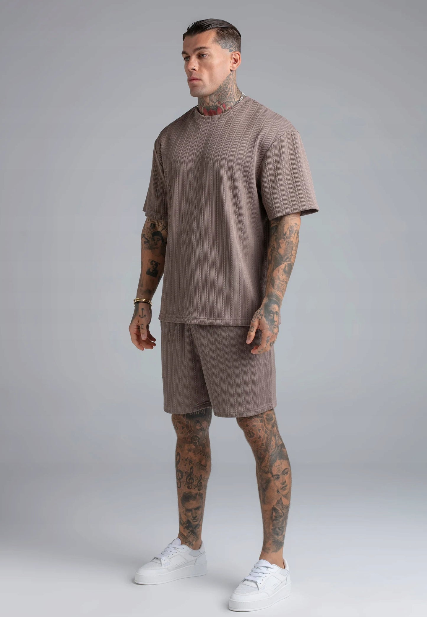 SIKSILK Spodenki męskie brązowe Textured Shorts SS-29077 rozmiar XL